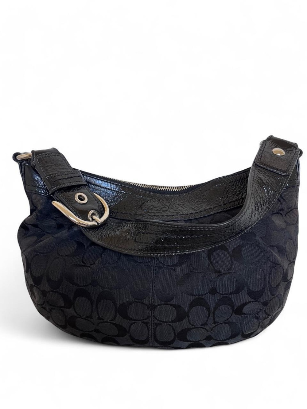 Black Coach Signature jacquard hobo bag
